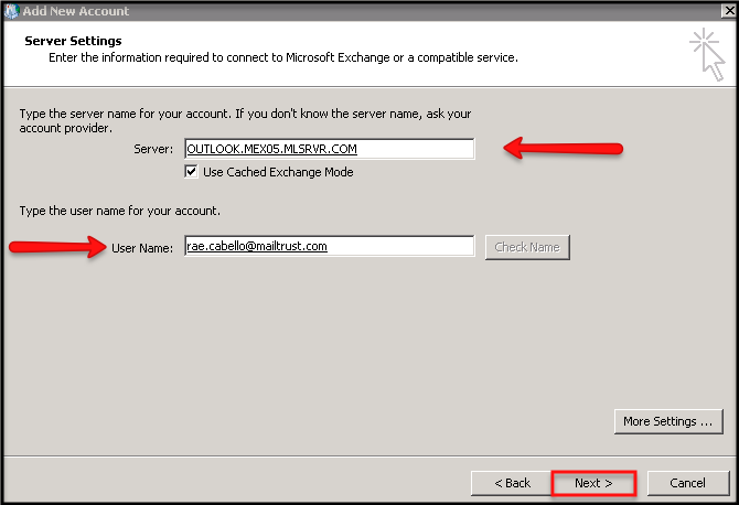 microsoft exchange server for outlook email addresses
