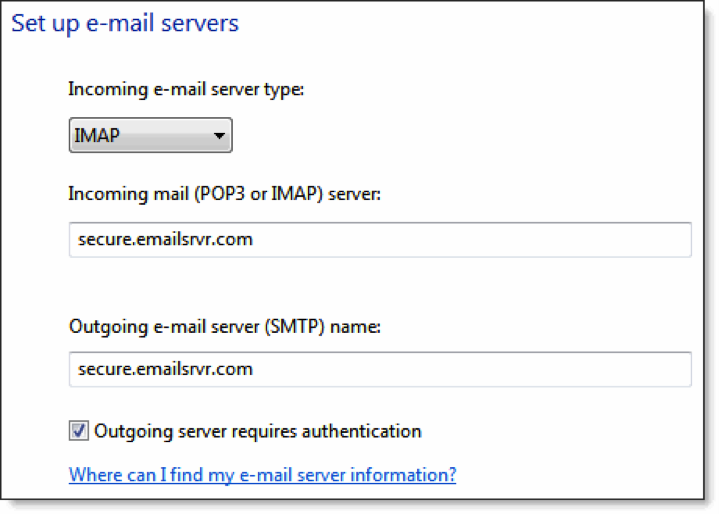 Server addresses form