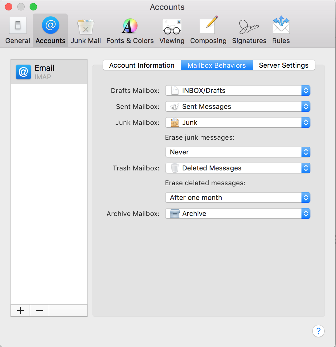 Synchronize Imap Folders For New Accounts In Le Mail Map Imap Folders In Sierra Le Mail