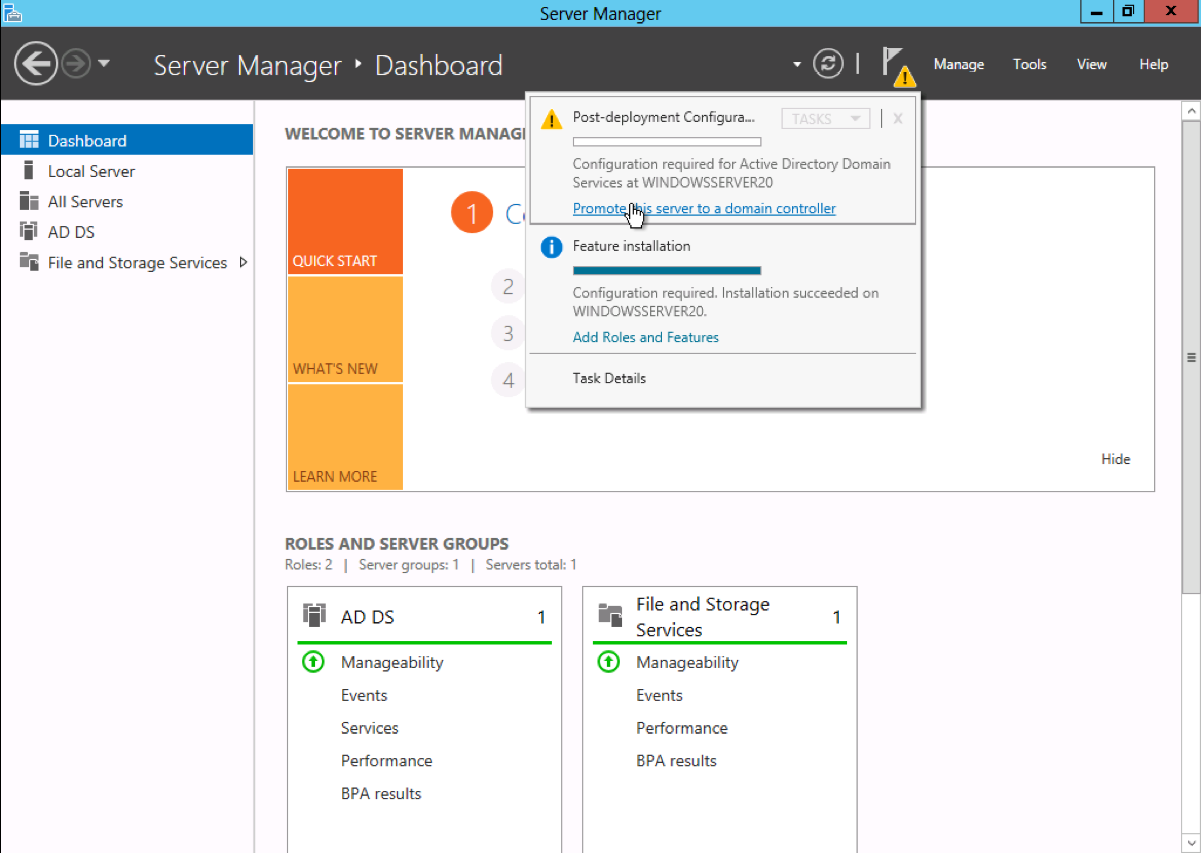 active directory domain services configuration